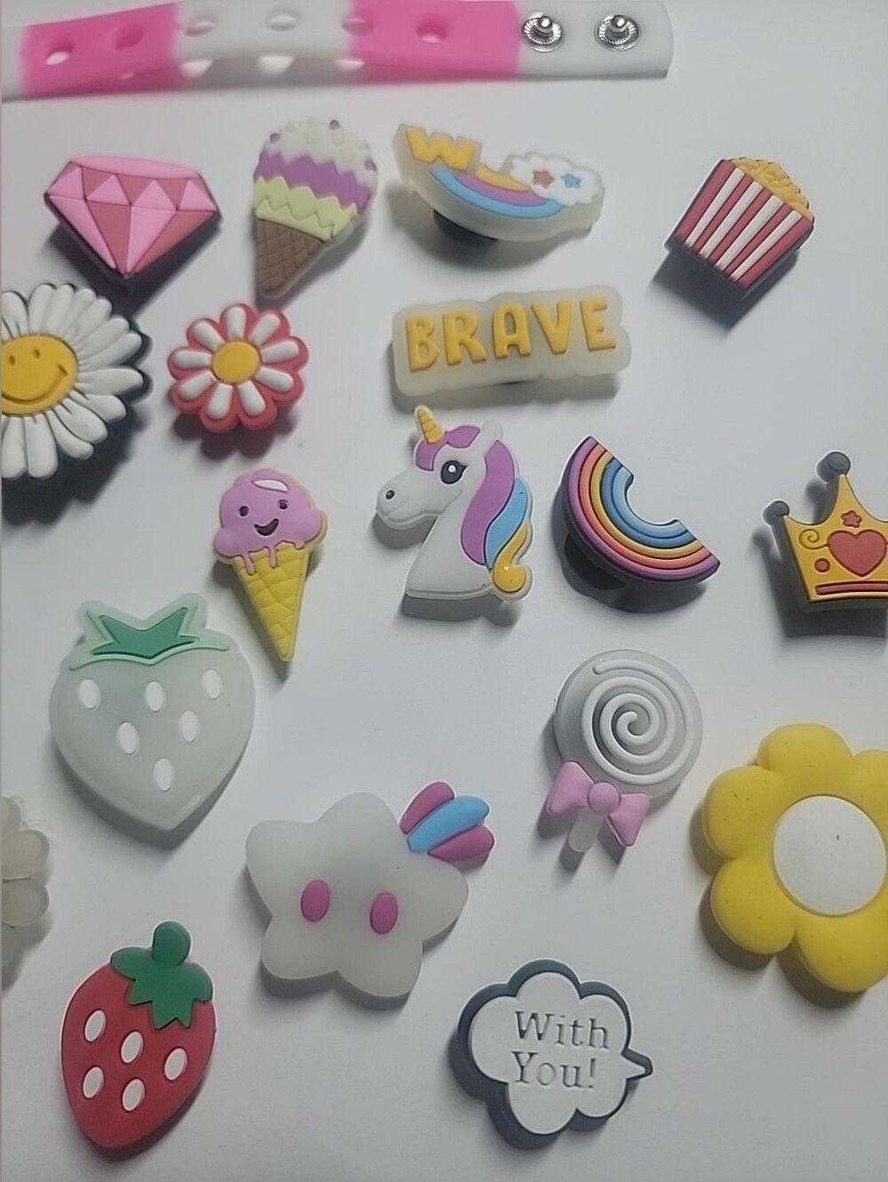 30 Pc Croc Shoe Charms Lot Unicorn Rainbow Flower + Charm Wristband NEW